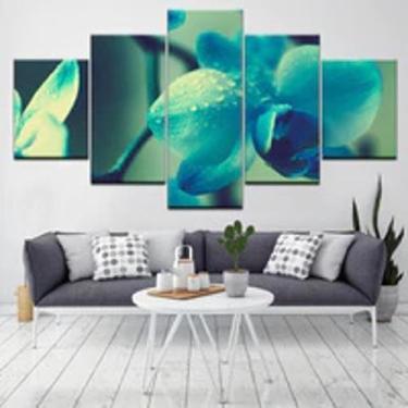 Imagem de Quadro Decorativo Mosaico De 5 Peças Orquídea Azul Brilhante - Kyme Qu