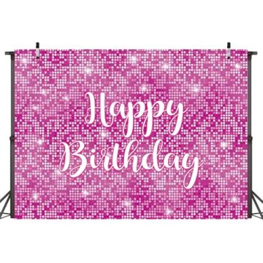 Imagem de LTDKAEN Pano de fundo rosa flash quadrado de aniversário brilhante rosa feliz aniversário doce 16 18 21 30 fotografia fundo estande estúdio foto suprimentos banner 2,1 x 1,5 m