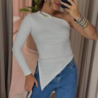 Imagem de Blusa Feminina Manga Longa Assimétrica Um Ombro Só Ribana Premium - va