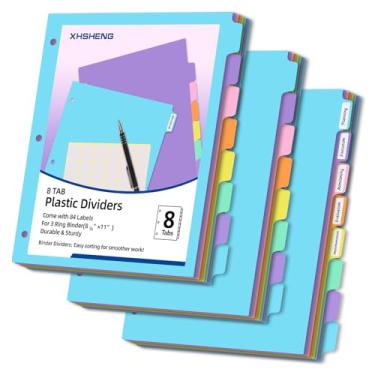 Imagem de 3 divisórias de fichário com TAB, 24 peças/3 conjuntos de divisórias de plástico para arquivos, 8 divisórias com 3 furos, cor pastel, tamanho carta, 3 conjuntos