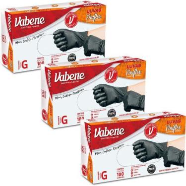 Imagem de Luva Descartável Vinilflex Preta Vabene 03 caixas Tamanho G, Preta, G