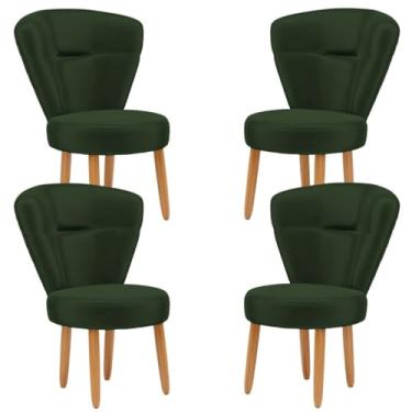 Imagem de Kit 4 Cadeiras Decorativas para Sala de Espera Recepção Moderna Tecido Veludo MOBLAN decor (Verde Musgo)