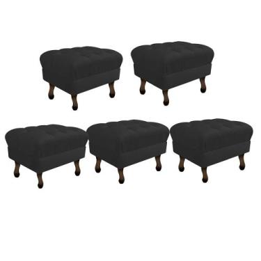 Imagem de Kit 05 Puff Retrô Capitonê Decorativo  Pé em Madeira Sala de Estar Rec