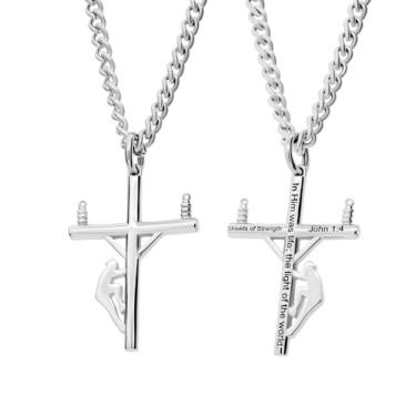 Imagem de Shields of Strength Colar masculino com cruz de linha pequena - João 1:4 Colar de cruz masculina joia cristã trabalhadores poderosos, 18 inch, Aço inoxidável, Sem Pedra Preciosa