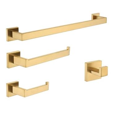 Imagem de Conjunto de banheiro em aço inoxidável dourado - Ganchos para toalhas e porta-papel | Acessórios de cozinha de 3 peças, preto, dourado escovado