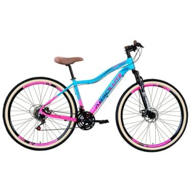 Imagem de Bike Absolute Hera Aro 29 Alumínio 27V Suspensão 100mm com Trava Freio a Disco Hidráulico MTB Performance para Trilhas e Passeios,15,Azul Rosa