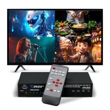 Imagem de OREI Switch Hdmi Kvm 4X1 Seamless Multiviewer, Compartilhe Vários Dispositivos, Pc, Computadores, Telefones, Jogos Em Um Único Monitor, Controle De Teclado E Periféricos Usb 3.0