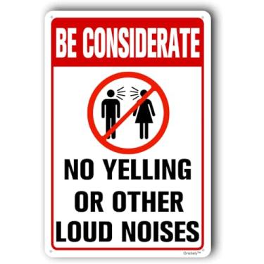 Imagem de Sinais silenciosos, placas de manter silêncio, placa de casa e cozinha, placas de construção, placa "Be Considerate No Yelling" 20 x 30 cm placa de metal de alumínio