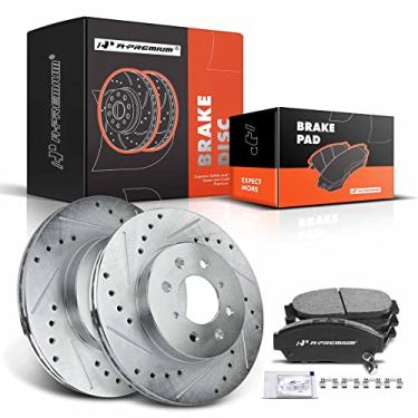 Imagem de A-Premium Kit De Rotores Freio A Disco Dianteiros Perfurados E Ranhurados 10,32" (262 Mm) + Pastilhas Cerâmica Compatíveis Com Modelos Selecionados Da Acura Honda - Integra 1994-2001, Civic 1993, 19