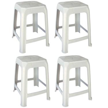 Imagem de Kit 4 banqueta monobloco branca e preta plástica suporta 105kgs(Branco)