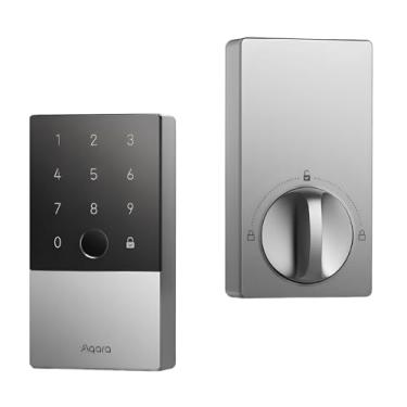 Imagem de Fechadura Inteligente U100 Com Hub E1, 2 Etiquetas NFC, Leitor de Impressão Digital, Automação Residencial, Casa Inteligente, Compatível com Matter, Google Home e Alexa, Prata