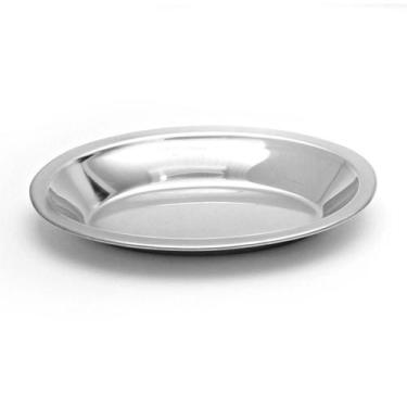 Imagem de Kit 10 Bandeja Travessa Aço Oval Inox Funda Para Servir 24Cm - WM