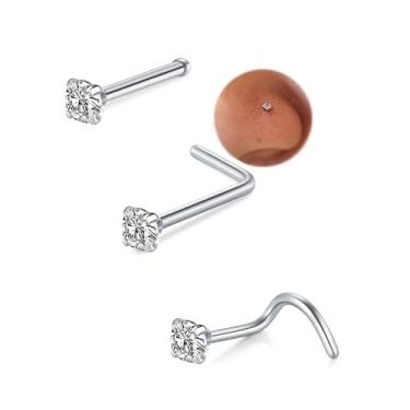 Imagem de MODRSA Piercing de nariz de titânio 20 g grau implante titânio piercing piercing de narina prata em forma de L calibre 20 pequeno minúsculo hipoalergênico aço cirúrgico parafuso reto joia de narina 3