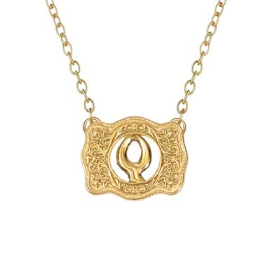 Imagem de SENFAI Colar com fivela de cinto em ouro 14K, estilo ocidental, com pingente de letra inicial, design decorativo com fivela de cinto, Small, Latão, Sem Pedra Preciosa
