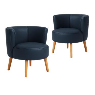 Imagem de Conjunto 2 Poltronas Estofada para Sala de Espera Aconchegante Tecido Corano Resistente Pés de Madeira MOBLAN decor (Azul)