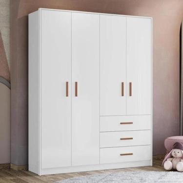 Imagem de Roupeiro Guarda-roupa Infantil 4 Portas 3 Gavetas Pérola - Peternella 