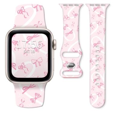 Imagem de Pulseira de relógio compatível com Apple Watch séries 10, 9, 8, 7, 6, 5, 4 e 3 Ultra SE, para mulheres e homens, pulseiras de silicone substituíveis para iWatch de 38 mm, 40 mm, 41 mm e 42 mm (coração