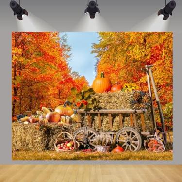 Imagem de Pano de fundo de outono 3 x 2,4 m para fotos de Ação de Graças, outono, bordo, floresta, colheita, abóbora, frutas, palheiro, fotografia, fundo, amizade, outono, festas, suprimentos para fotos