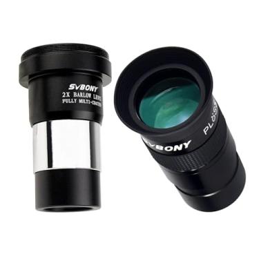 Imagem de SVBONY Ocular para telescópio Plossl de 40 mm de 3,18 cm e lente Barlow 2X, lente Barlow de 3,15 cm, filme verde de banda larga multirevestida, acessórios de telescópio com rosca M42 para ocular de