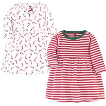 Imagem de Luvable Friends Hudson Baby, vestidos de manga comprida, pacote com 2, Listras festivas, 3 Anos