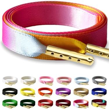 Imagem de RSAJHTRY Cadarços de sapato de fita de cetim, 2 pares de cadarços de seda planos de 10 mm de largura para tênis femininos, 18 multicor, 31.5 inch (80CM)
