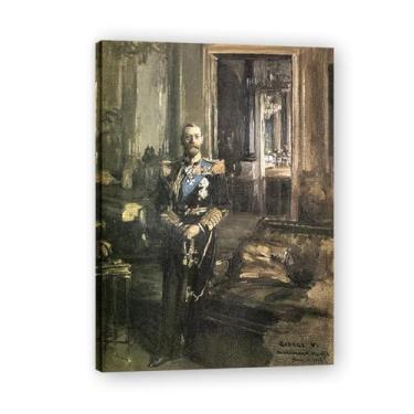 Imagem de George V John Lavery Iconic Realist Portrait & War Scene Canvas Art – Decoração de parede irlandesa atemporal para casa emoldurada 39,98 x 55,88 cm