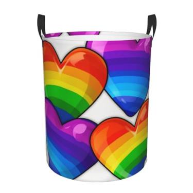 Imagem de Cesto de lavanderia colorido arco-íris com corações de orgulho gay, dobrável, impermeável, cesto de armazenamento de roupas com alças, pano Oxford, organizador de brinquedos, cesta para banheiro