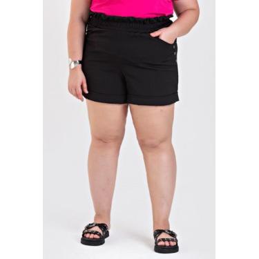 Imagem de Bermuda Alfaiataria Plus Size Botão Lateral - Serena, Preto, G1