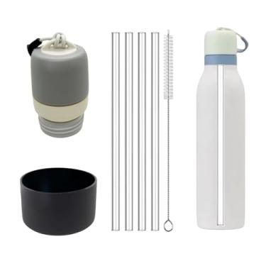 Imagem de Tampa de substituição compatível com Owala FreeSip aço inoxidável isolado Twist 510 g 680 g, com 1 bota protetora de silicone preto e 4 canudos de substituição para Owala Twist (cinza, 510 g)