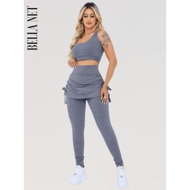 Imagem de Calça Legging feminina com saia tapa bumbum suplex esportiva academia 