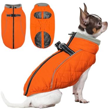 Imagem de QBLEEV Casaco de cachorro pequeno, jaquetas para cães pequenos, colete de inverno quente à prova d'água para clima frio com arnês embutido, macacão de neve refletivo à prova de vento para cachorros