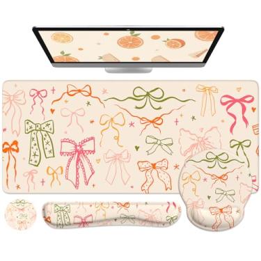 Imagem de iLeadon Conjunto de mouse pad com suporte de pulso, tapete de mesa para desktop, mouse pad grande para mesa, tapete de teclado de computador (arco)