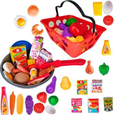 Imagem de Kit Comidinhas De Brinquedo 44Pçs Frutas Frigideira e Mini Mercado - G
