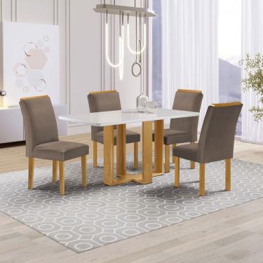 Imagem de Mesa de Jantar 4 Lugares Isadora Luisa com Vidro Cinamomo/Off White/Bege Escuro - Cel Móveis