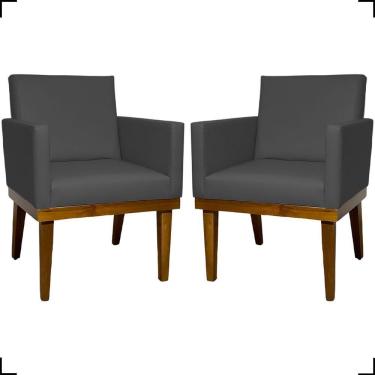 Imagem de Kit 2 Poltronas Decorativa Para Sala Recepção Consultório Escritório Base Em Madeira Divine Corino