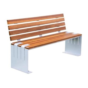 Imagem de YAYAOVP-24927 Banco externo para encosto, bancos de jardim de aço com superfície de cadeira de madeira, para varanda, terraço, lazer e jardim