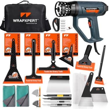 Imagem de WRAPXPERT Ferramentas de escurecimento de janela para instalação de película de vidro de para-brisa, traseiro/lateral/quarto de vidro, kits 20 em 1 com pistola de calor LCD, rodos de escurecimento de