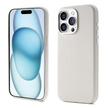 Imagem de Capinha Premium de Couro Anti Impacto – Compatível com Modelos de iPhone (Carregamento Sem Fio Magnético)，À Prova d’Água e Poeira, Botões de Metal e Proteção da Câmera (Bege, iPhone 15 Pro)