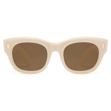 Imagem de Appassal Óculos de sol clássicos retrô polarizados femininos masculinos vintage quadrado armação grossa Sunnies AP3711, C5 Bege/Marrom, M