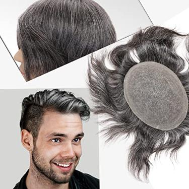 Imagem de Civmo Toupee masculina peruca masculina indetectável suíça cheia renda masculina peruca europeia sistema de reaplaçamento de cabelo humano peças de cabelo livre penteado 20 x 25 polegadas (1B misto