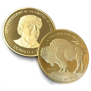 Imagem de Aizics Mint Donald Trump Buffalo Round Coin - President Donald Trump Commemorative 24kt Gold Plated Collectible Coin 38mm x 3mm POTUS - MAGA 45th and 47th President of The USA