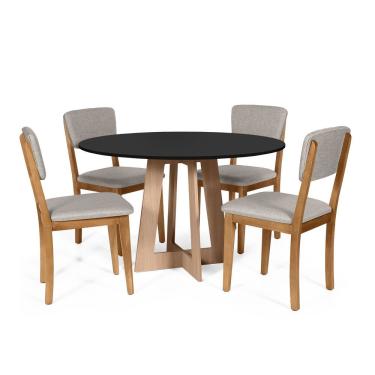 Imagem de Mesa De Jantar Redonda Montreal Pret/jade Com 4 Cadeiras Estofadas Ella Cinza Claro