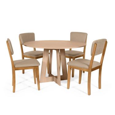 Imagem de Mesa De Jantar Redonda Montreal Jade Com 4 Cadeiras Estofadas Ella Bege