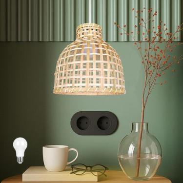 Imagem de Pendente Fibra Natural Bambu Artesanal Balcao Nat52 + Led - Acende a L