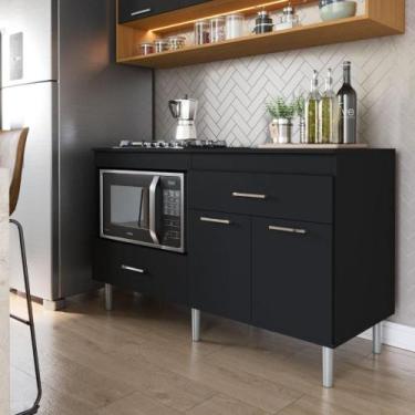 Imagem de Balcão Para Cooktop 1,40m 5 Bocas 2 Portas Turim Preto - Movelove