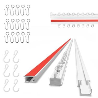 Imagem de AJAZZ Trilho autoadesivo para cortina de teto (1,66 m, branco), suporte de teto, para montagem de parede lisa - sem parafusos, faixas de cortinas adesivas, haste de cortina flexível
