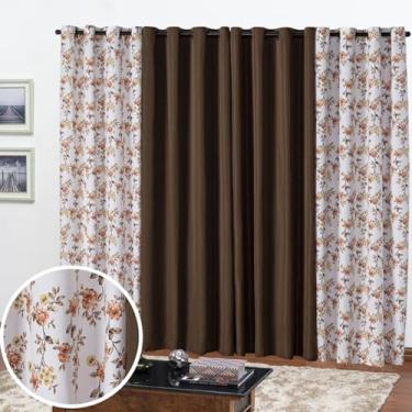 Imagem de Cortina Florata Estampada para Sala e Quarto, 4,00m x 2,20m, Poliéster, 2 Folhas, Decorativa (MARROM)