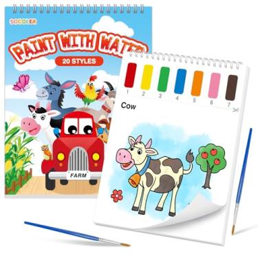 Imagem de Livros de colorir com água para crianças, papéis de pintura em aquarela sem bagunça para crianças, kit de pintura de tinta de aquarela, artesanato, presente de aniversário para crianças de 1 a 3 anos