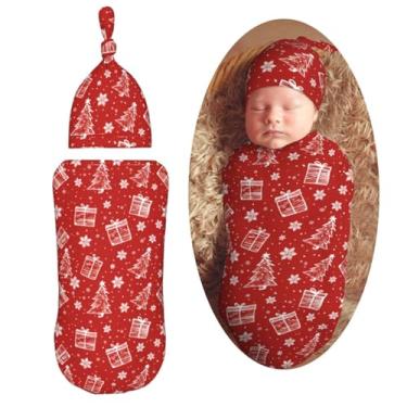 Imagem de Cobertor de Natal vermelho com conjunto de gorro para recém-nascido, cobertor macio para recepção de bebê, saco de dormir para bebês meninos e meninas