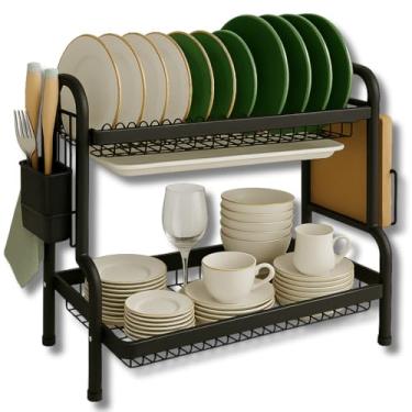 Imagem de Escorredor de Louça para Cozinha Organizador de Pratos e Talheres com Bandeja Coletora
